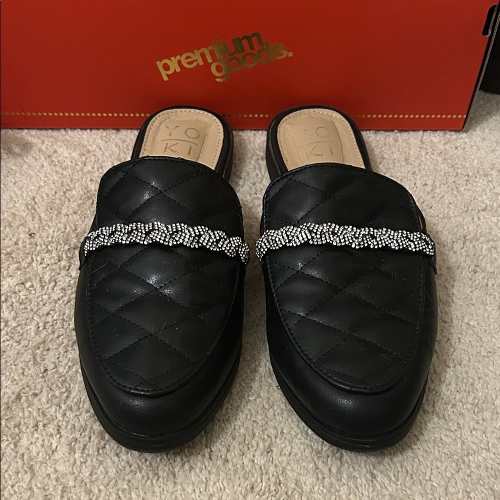 Black Quilted Slip-On Shoes